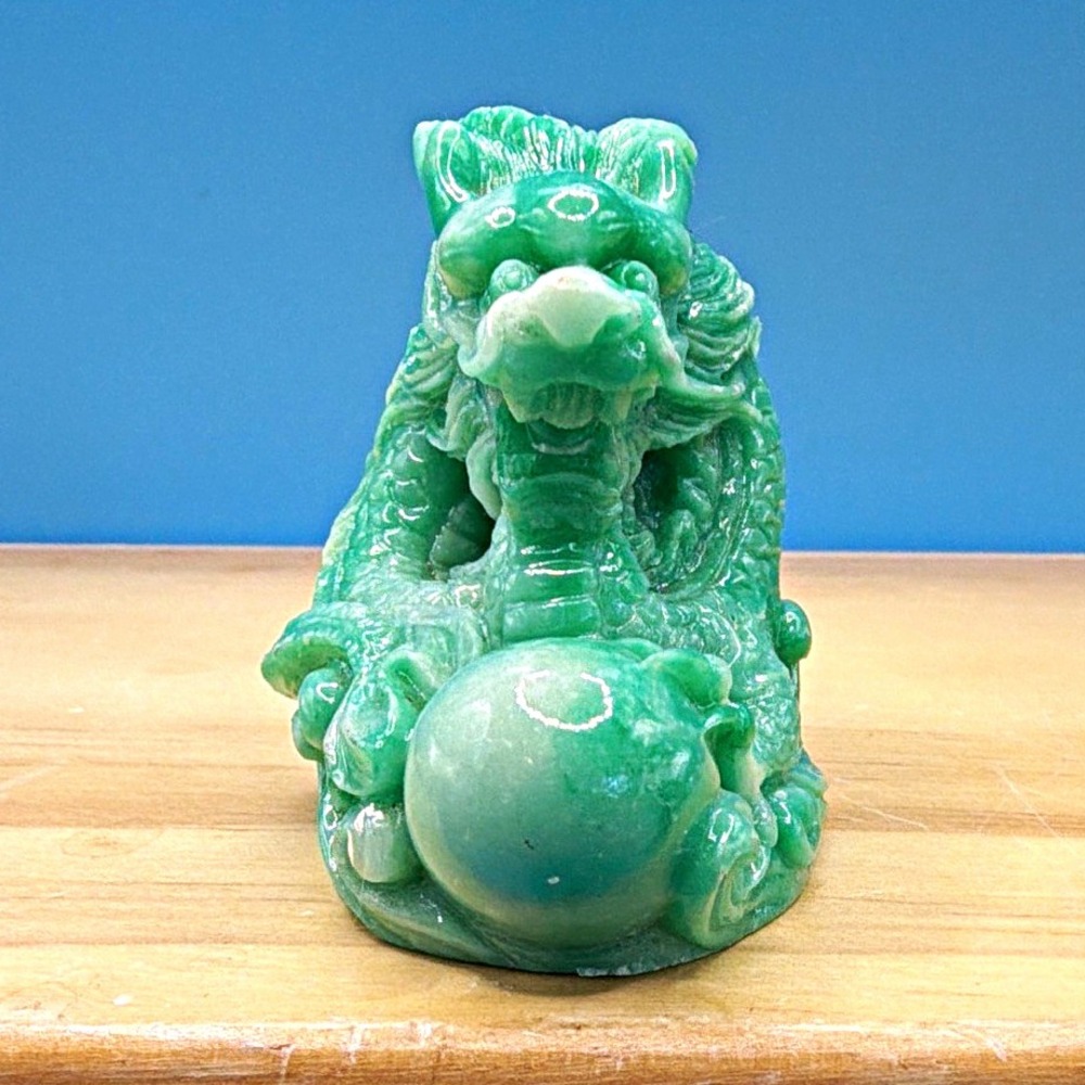 Jade colored Chinese Dragon Statue Figurine Holding Pearl Ball, nice decor